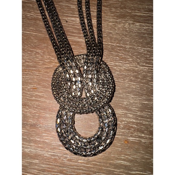 Cache Silver Tone Multi Strand Chain Statement Necklace Fashion Jewelry - Picture 2 of 6